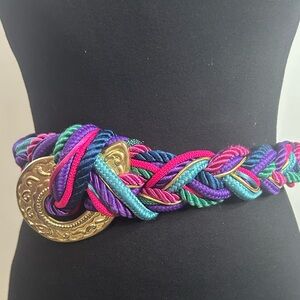 Women's Vintage 90's Y2K  Large Belt Buckle Braided Strand Fish Hook Belt